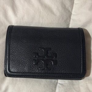 Tory Burch Black Pebbled Leather Card Holder